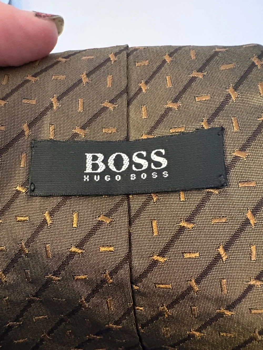 Boss Hugo Boss Satin Metallic Bronze Embroidered Geometric Silk Necktie Tie